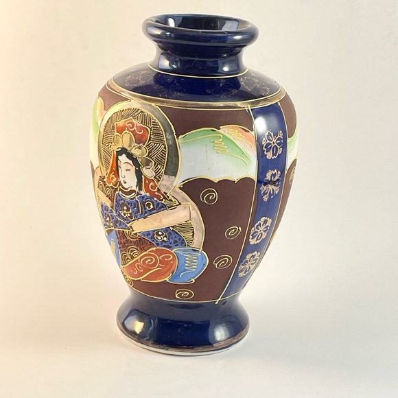 Vintage Japanese Handpainted Moriage Urn Geisha Shogun Asian Decor - Picture 5 of 15